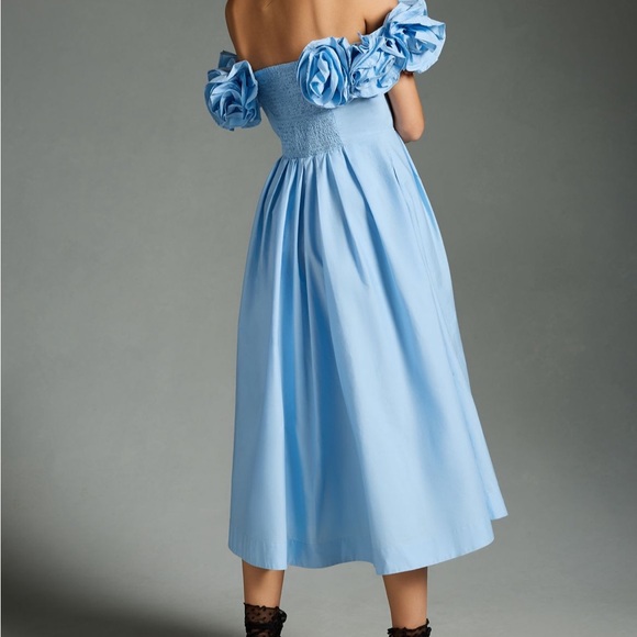 Anthropologie Light Blue Off-Shoulder Ruffle Midi Dress - Picture 3 of 6